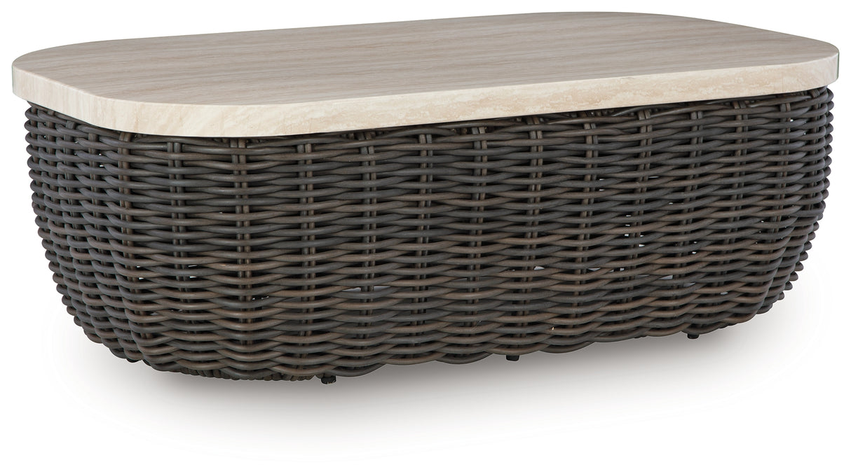 Kimora Beige/Dark Brown Outdoor Coffee Table from Ashley - Luna Furniture