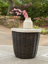 Kimora Beige/Dark Brown Outdoor End Table from Ashley - Luna Furniture