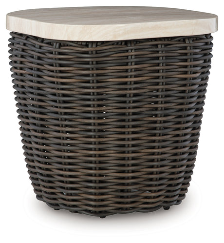 Kimora Beige/Dark Brown Outdoor End Table from Ashley - Luna Furniture