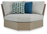 Kimpton Isle Brown/Beige Outdoor Corner Chair with Cushion from Ashley - Luna Furniture