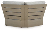 Kimpton Isle Brown/Beige Outdoor Corner Chair with Cushion from Ashley - Luna Furniture