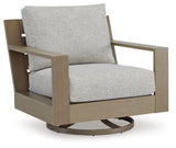 Kimpton Isle Brown/Beige Outdoor Swivel Lounge Chair with Cushion from Ashley - Luna Furniture