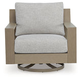 Kimpton Isle Brown/Beige Outdoor Swivel Lounge Chair with Cushion from Ashley - Luna Furniture