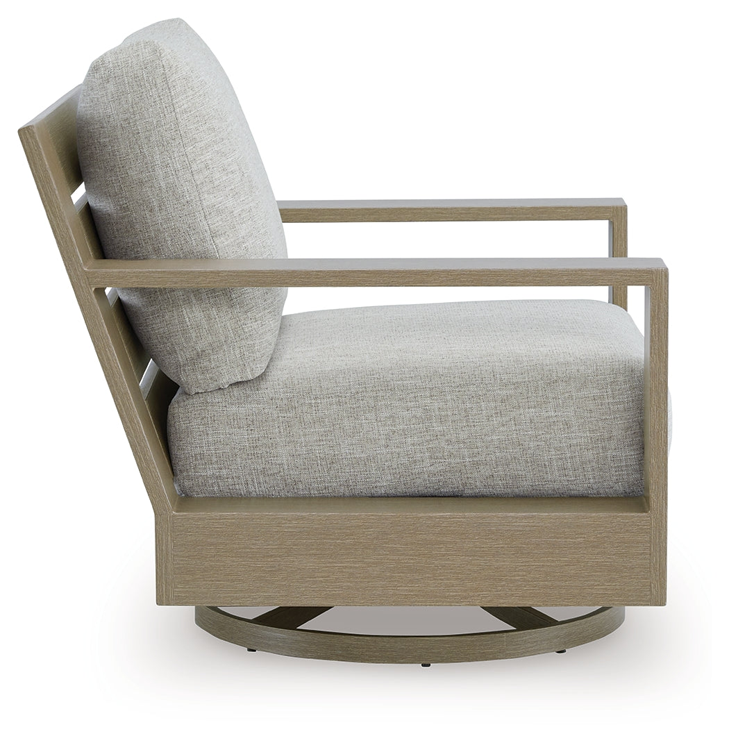 Kimpton Isle Brown/Beige Outdoor Swivel Lounge Chair with Cushion from Ashley - Luna Furniture