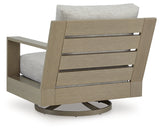 Kimpton Isle Brown/Beige Outdoor Swivel Lounge Chair with Cushion from Ashley - Luna Furniture