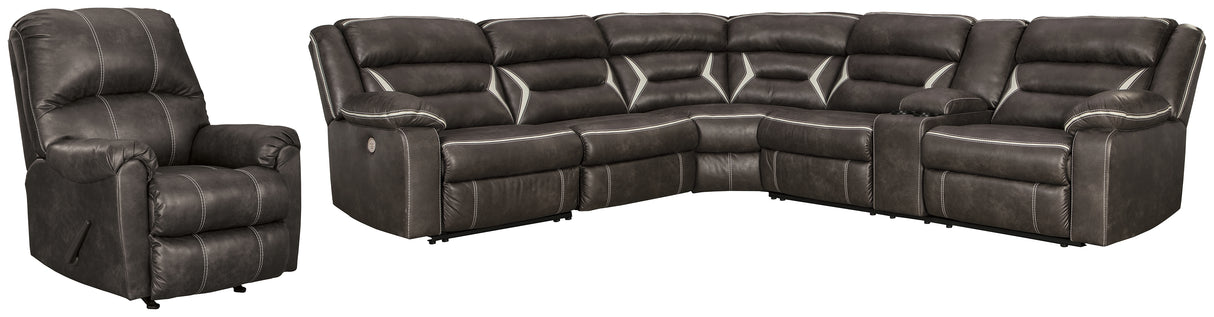 Kincord 4-Piece Sectional with Recliner in Midnight - PKG000833