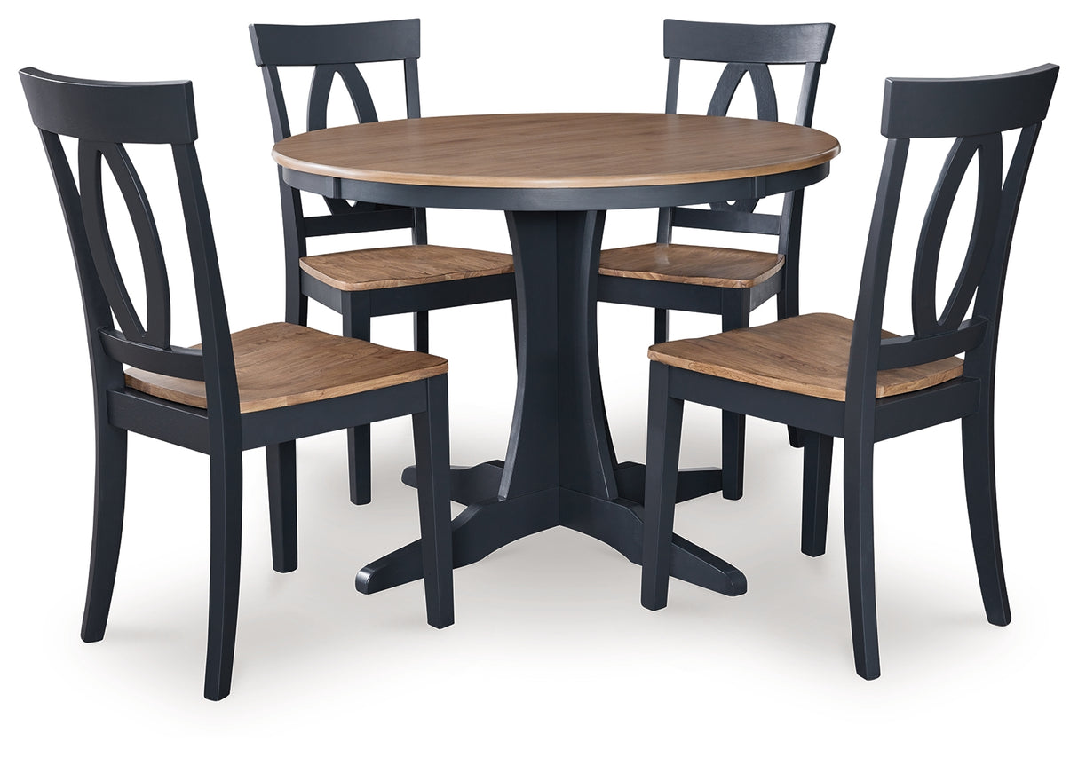 Landocken Dining Table and 4 Chairs in Brown/Blue - PKG015866