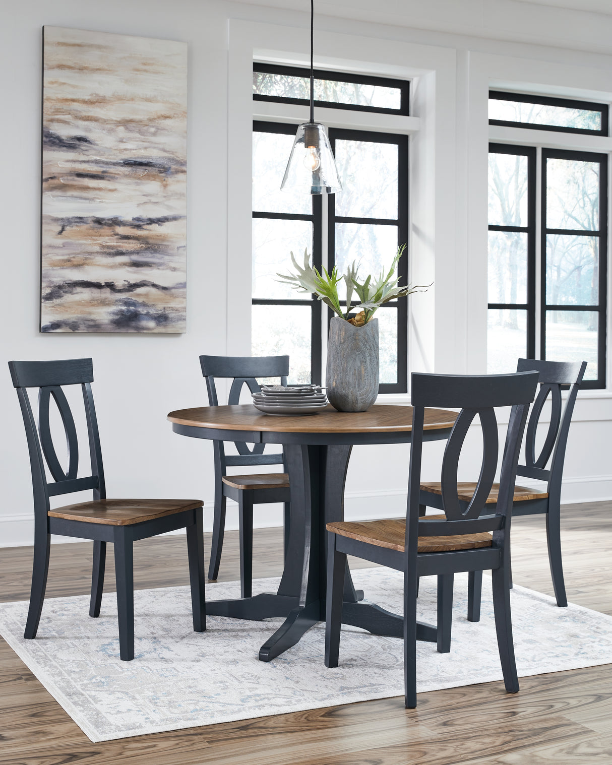 Landocken Dining Table and 4 Chairs in Brown/Blue - PKG015866