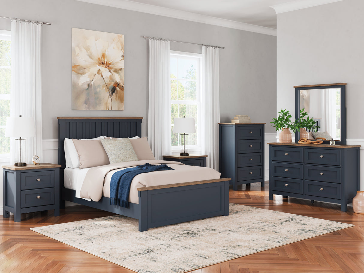 Landocken Full Panel Bed with 2 Nightstands in Brown/Blue - PKG020337