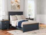 Landocken Full Panel Bed with 2 Nightstands in Brown/Blue - PKG020337