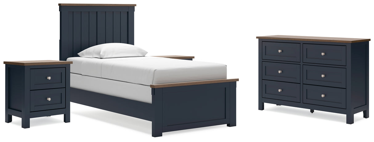 Landocken Full Panel Bed with Dresser and 2 Nightstands in Brown/Blue - PKG020336