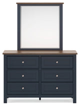 Landocken Full Panel Bed with Mirrored Dresser and 2 Nightstands in Brown/Blue - PKG020330