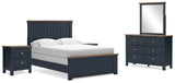 Landocken Full Panel Bed with Mirrored Dresser and 2 Nightstands in Brown/Blue - PKG020330