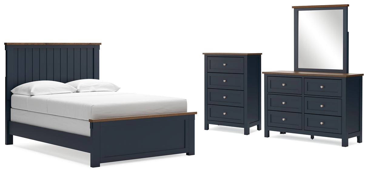 Landocken Full Panel Bed with Mirrored Dresser and Chest in Brown/Blue - PKG020333