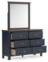 Landocken Full Panel Bed with Mirrored Dresser and Chest in Brown/Blue - PKG020333