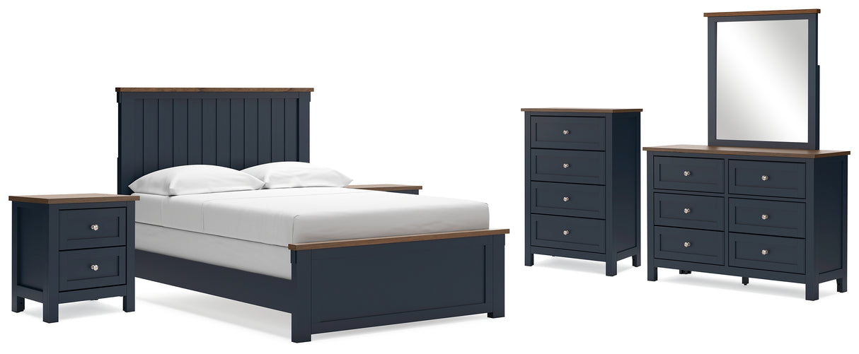 Landocken Full Panel Bed with Mirrored Dresser, Chest and 2 Nightstands in Brown/Blue - PKG020331