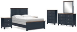 Landocken Full Panel Bed with Mirrored Dresser, Chest and 2 Nightstands in Brown/Blue - PKG020331