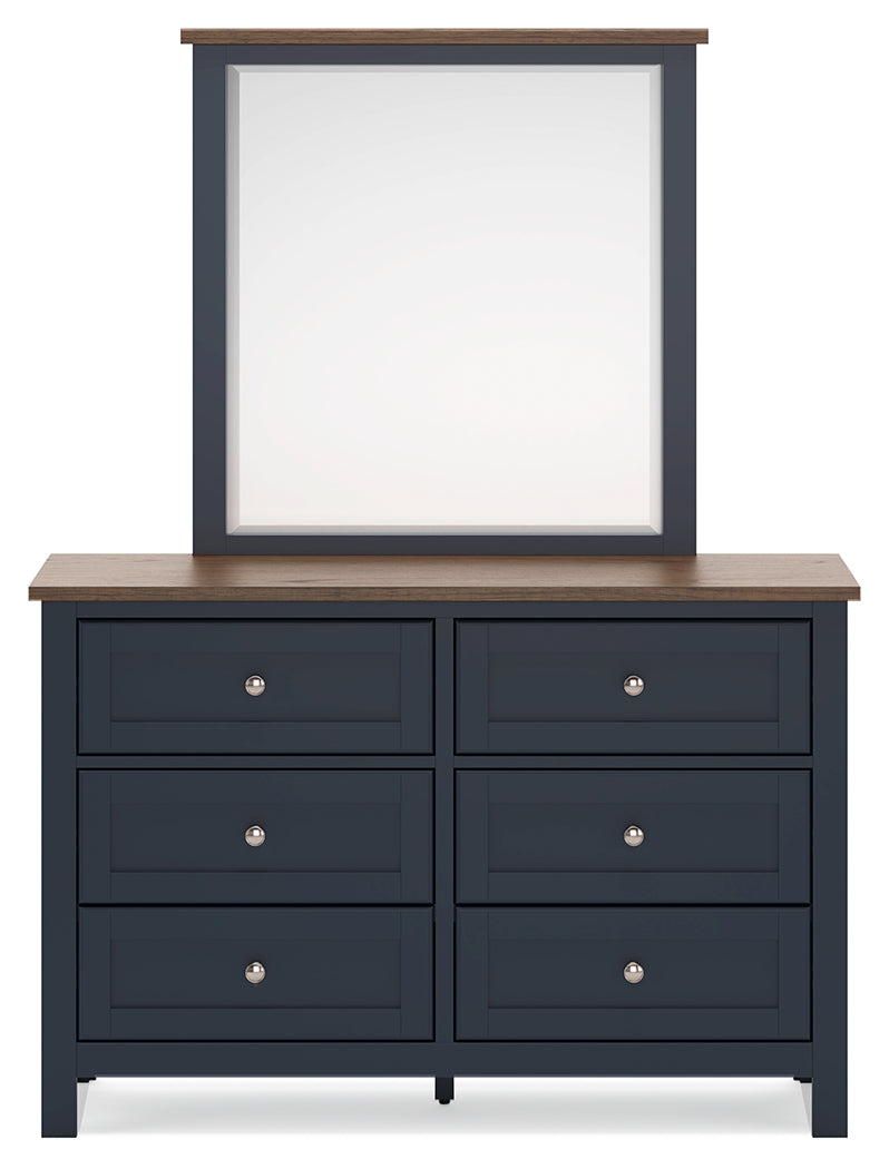 Landocken Full Panel Bed with Mirrored Dresser, Chest and 2 Nightstands in Brown/Blue - PKG020331