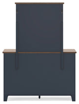 Landocken Full Panel Bed with Mirrored Dresser, Chest and 2 Nightstands in Brown/Blue - PKG020331