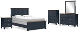 Landocken Full Panel Bed with Mirrored Dresser, Chest and Nightstand in Brown/Blue - PKG020334