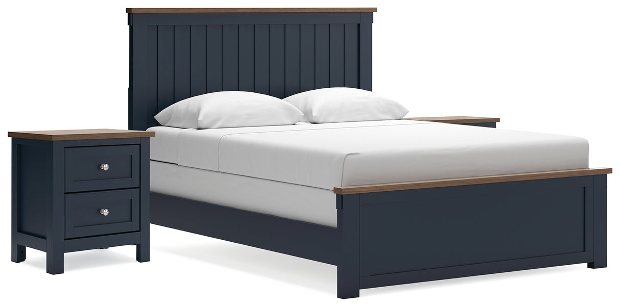 Landocken Queen Panel Bed with 2 Nightstands in Brown/Blue - PKG020346