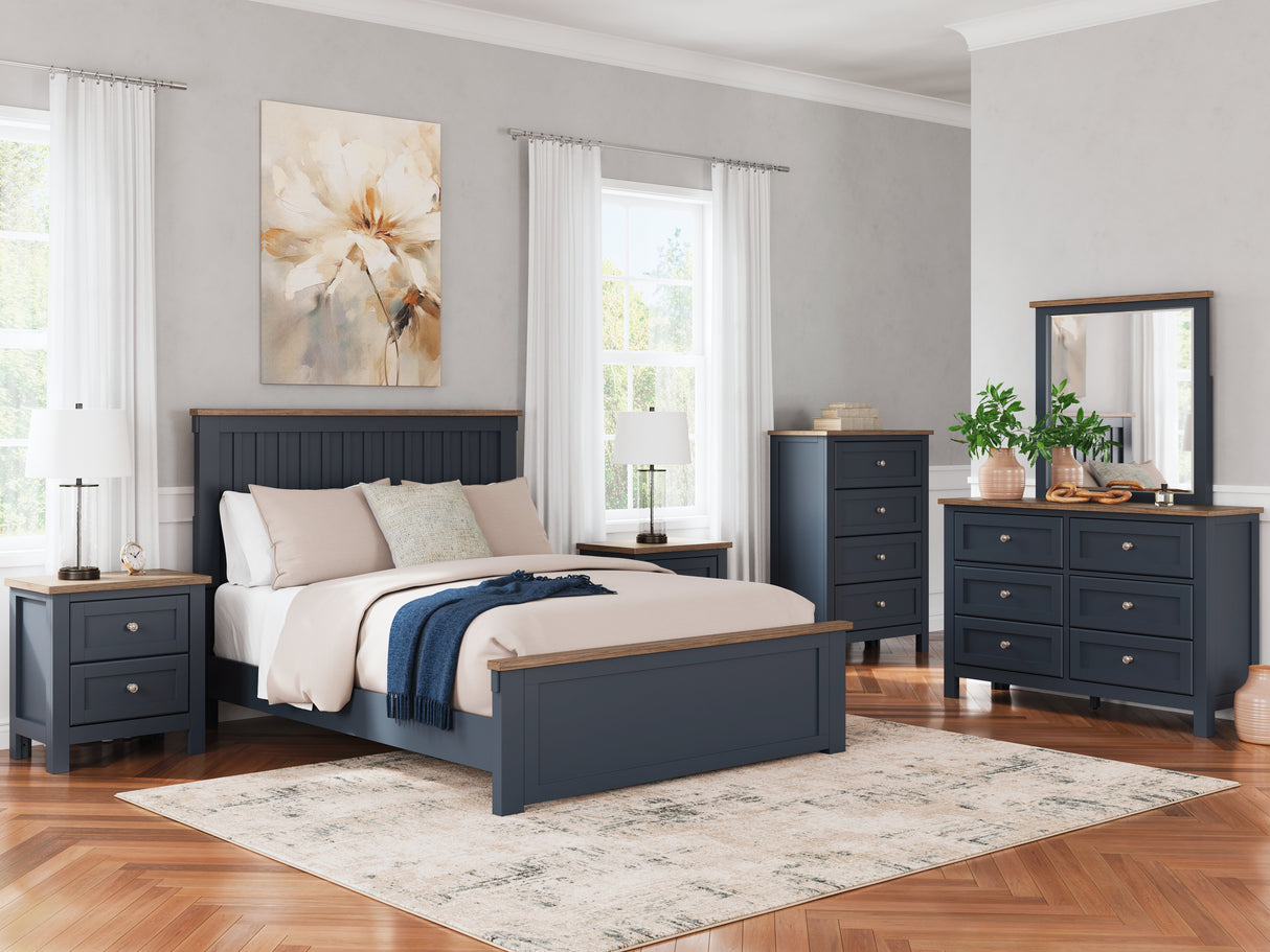 Landocken Queen Panel Bed with 2 Nightstands in Brown/Blue - PKG020346