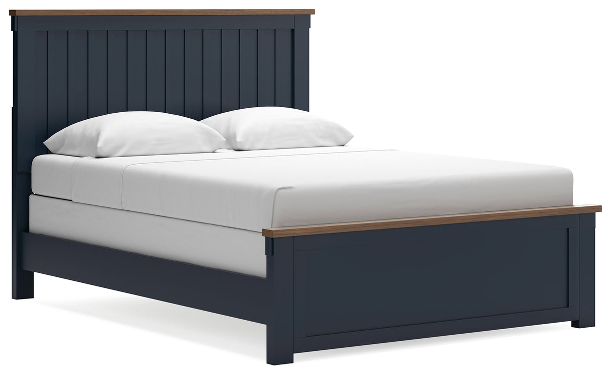 Landocken Queen Panel Bed with 2 Nightstands in Brown/Blue - PKG020346