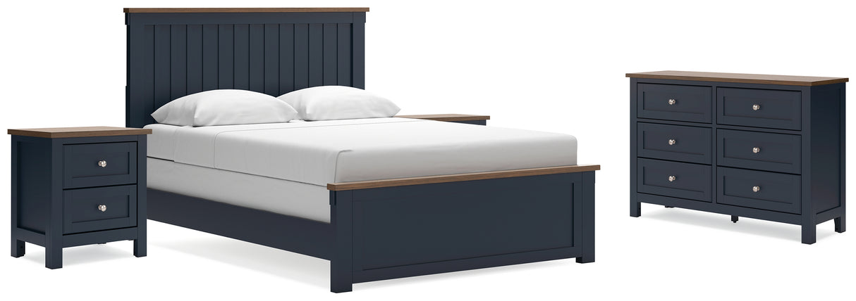 Landocken Queen Panel Bed with Dresser and 2 Nightstands in Brown/Blue - PKG020345