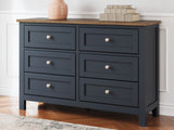 Landocken Queen Panel Bed with Dresser and 2 Nightstands in Brown/Blue - PKG020345