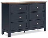 Landocken Queen Panel Bed with Dresser and 2 Nightstands in Brown/Blue - PKG020345