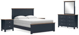 Landocken Queen Panel Bed with Mirrored Dresser and 2 Nightstands in Brown/Blue - PKG020339