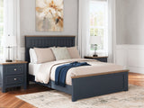 Landocken Queen Panel Bed with Mirrored Dresser and 2 Nightstands in Brown/Blue - PKG020339