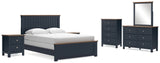 Landocken Queen Panel Bed with Mirrored Dresser, Chest and 2 Nightstands in Brown/Blue - PKG020340