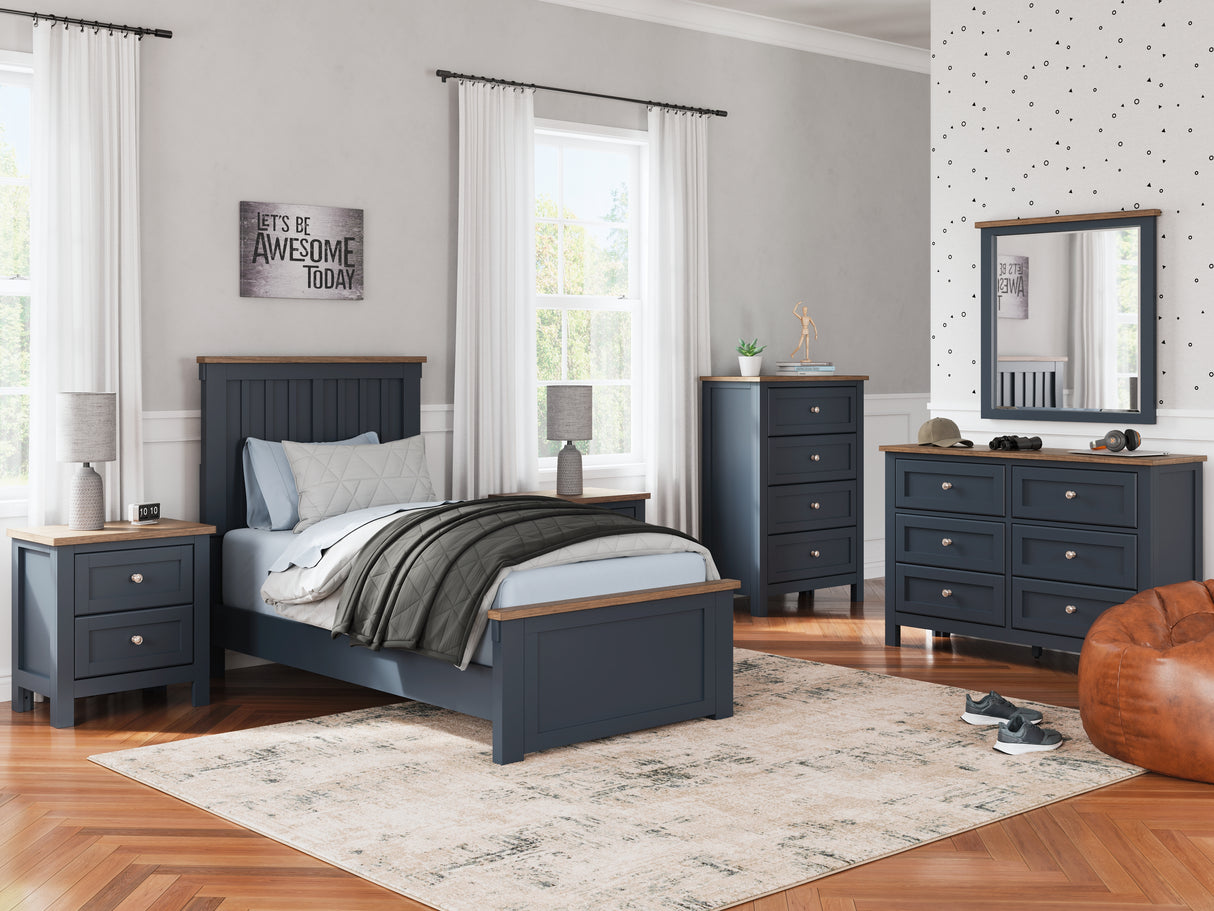 Landocken Twin Panel Bed with Dresser and 2 Nightstands in Brown/Blue - PKG020327