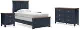 Landocken Twin Panel Bed with Dresser and 2 Nightstands in Brown/Blue - PKG020327