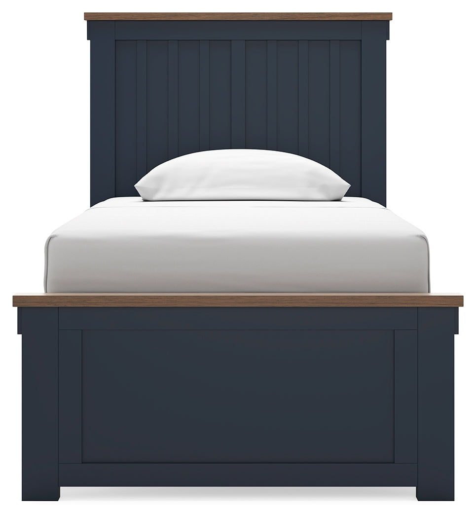 Landocken Twin Panel Bed with Dresser and 2 Nightstands in Brown/Blue - PKG020327