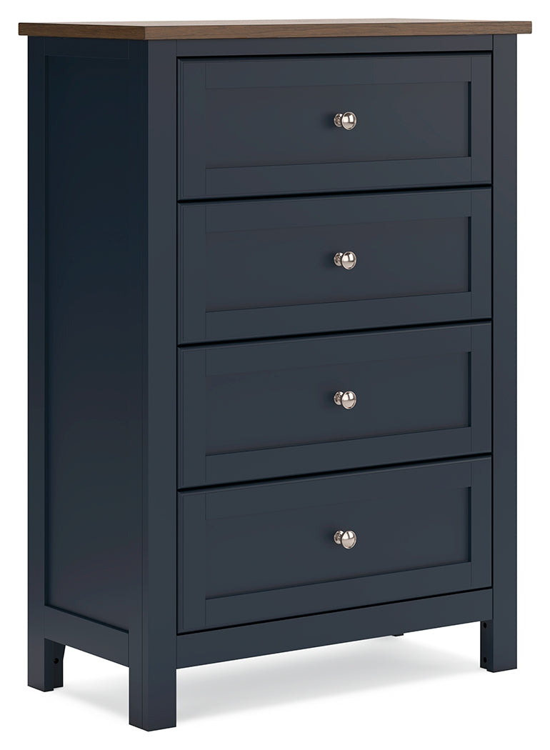 Landocken Twin Panel Bed with Mirrored Dresser, Chest and 2 Nightstands in Brown/Blue - PKG020322