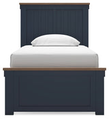 Landocken Twin Panel Bed with Mirrored Dresser, Chest and 2 Nightstands in Brown/Blue - PKG020322