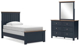 Landocken Twin Panel Bed with Mirrored Dresser in Brown/Blue - PKG020320