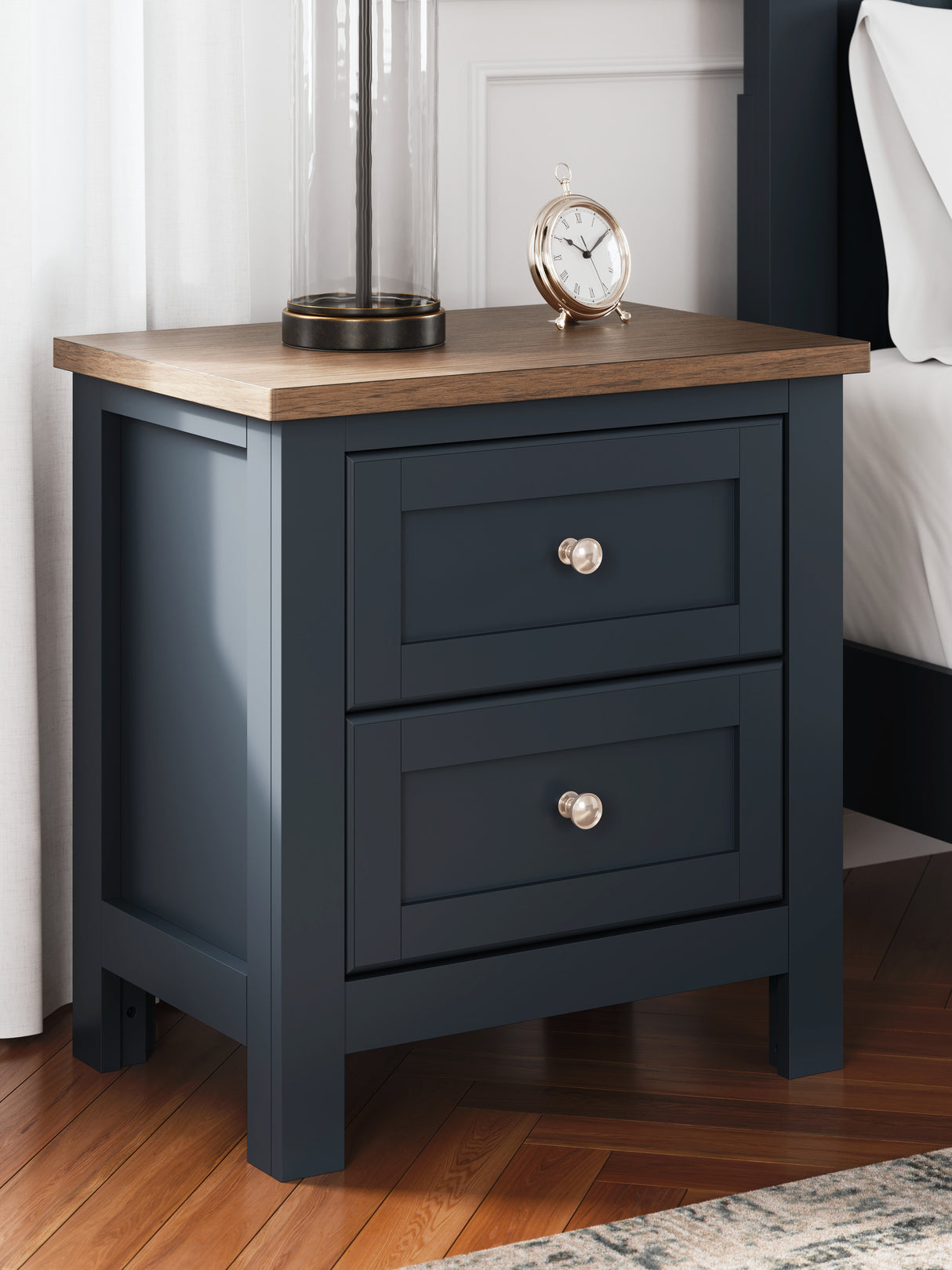 Landocken Twin Panel Bed with Nightstand in Brown/Blue - PKG020328