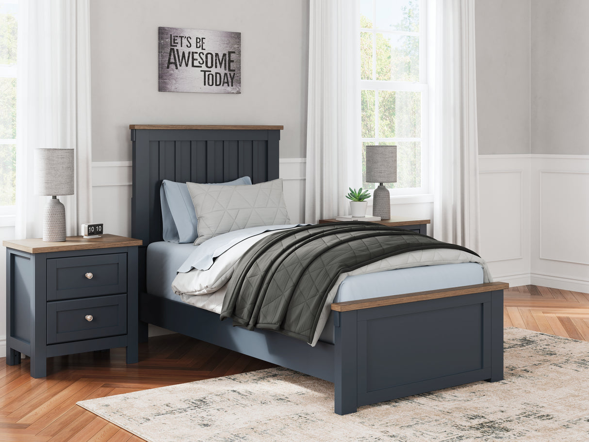 Landocken Twin Panel Bed with Nightstand in Brown/Blue - PKG020328