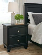 Lanolee California King Panel Bed with Mirrored Dresser and 2 Nightstands in Black - PKG015230