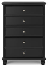 Lanolee California King Panel Bed with Mirrored Dresser and Chest in Black - PKG015233