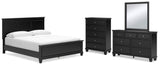 Lanolee California King Panel Bed with Mirrored Dresser and Chest in Black - PKG015233