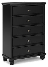 Lanolee California King Panel Bed with Mirrored Dresser and Chest in Black - PKG015233