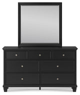 Lanolee California King Panel Bed with Mirrored Dresser and Nightstand in Black - PKG015232