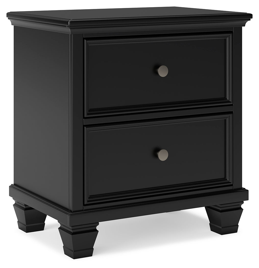 Lanolee California King Panel Bed with Mirrored Dresser, Chest and 2 Nightstands in Black - PKG015231