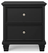 Lanolee California King Panel Bed with Mirrored Dresser, Chest and 2 Nightstands in Black - PKG015231