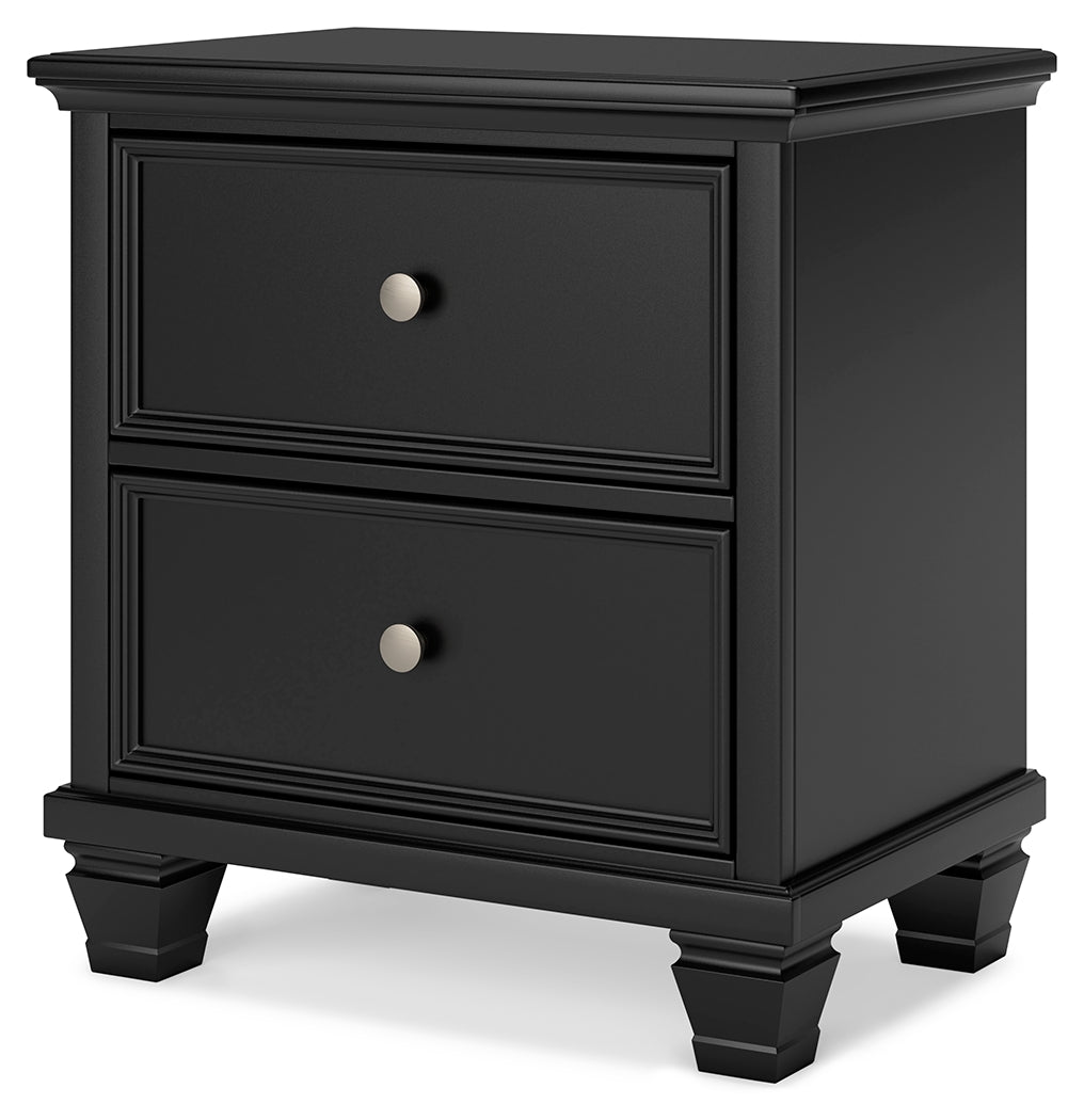 Lanolee California King Panel Bed with Mirrored Dresser, Chest and 2 Nightstands in Black - PKG015231