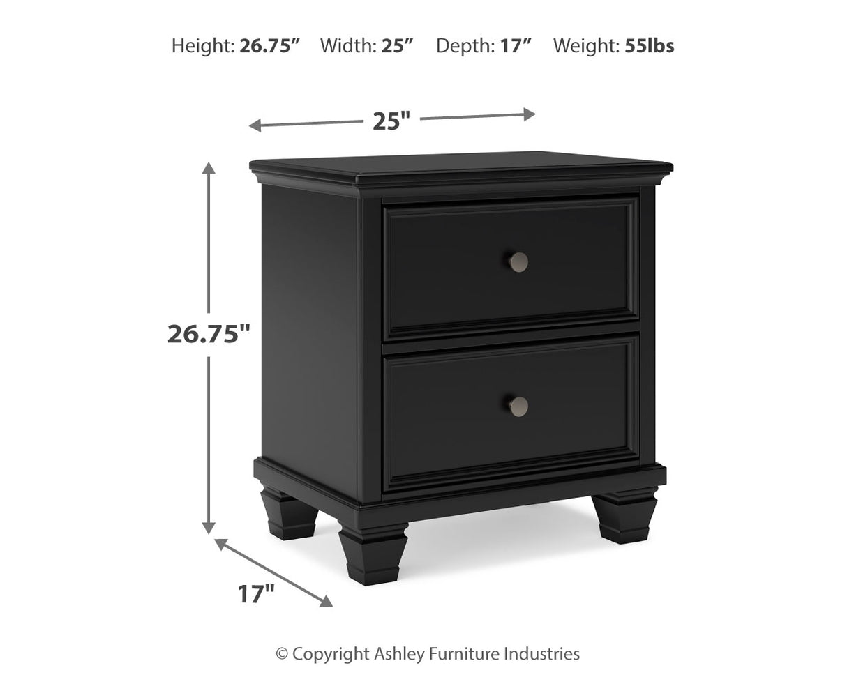 Lanolee California King Panel Bed with Mirrored Dresser, Chest and 2 Nightstands in Black - PKG015231